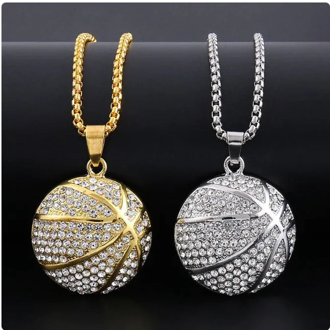 Hip-Hop Gold Diamond Basketball Pendant Necklace