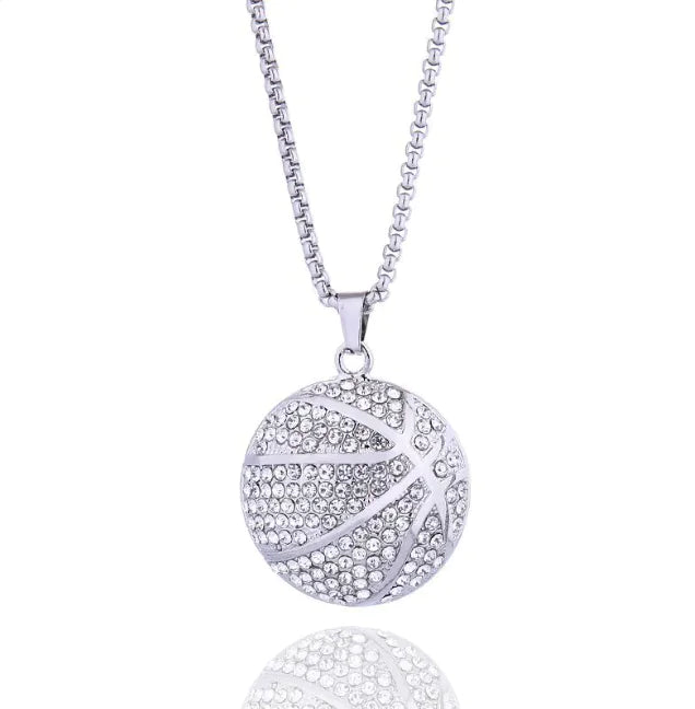 Hip-Hop Gold Diamond Basketball Pendant Necklace