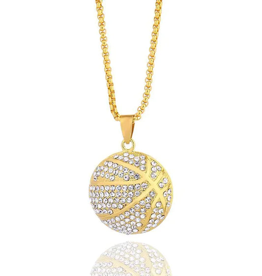 Hip-Hop Gold Diamond Basketball Pendant Necklace