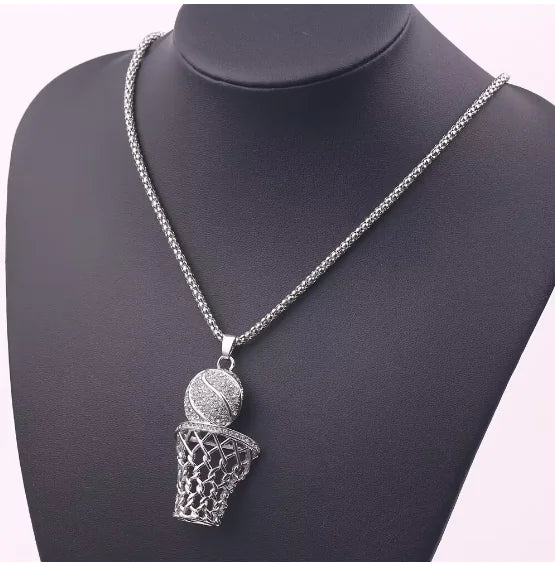 Men's Basketball Hoop Necklace - Hip Hop Sports Jewelry